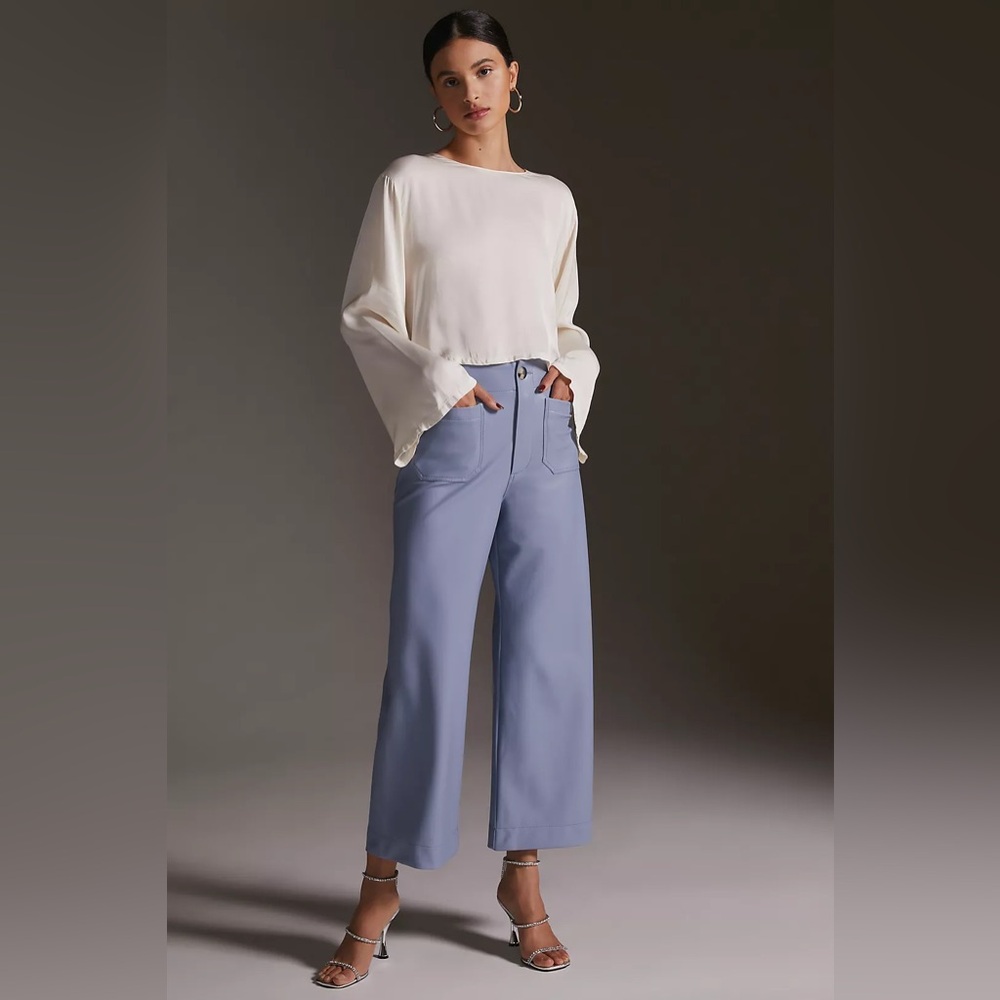 Anthropologie The Colette Faux Leather Crop Wide-Leg Pants by Maeve